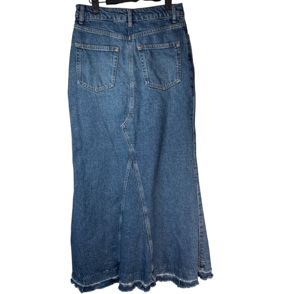 Zara Denim Maxi Skirt XS High Waist Distressed Hem Blue - Picture 2 of 13